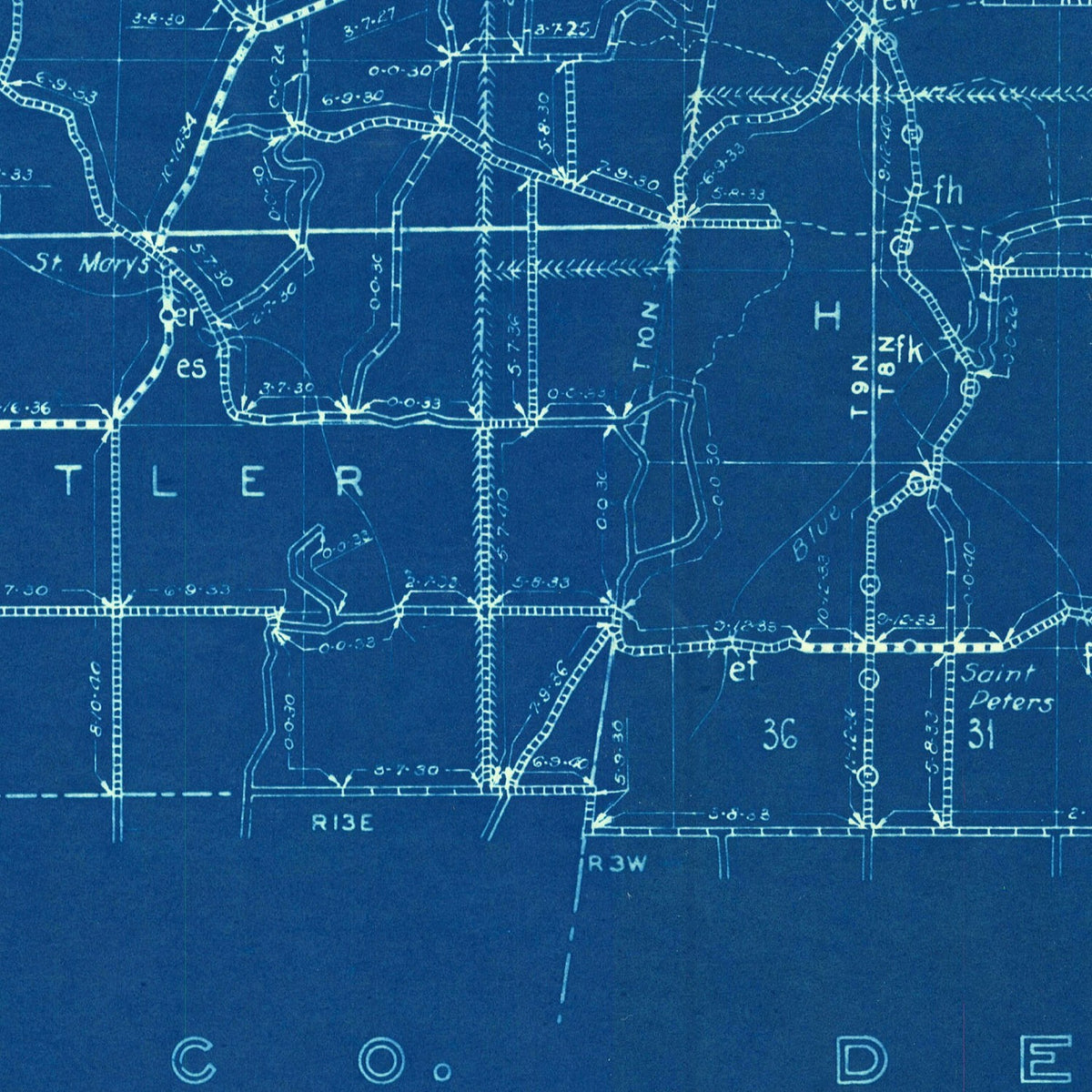 Restored historic details from the 1936 county map of Franklin County, Indiana