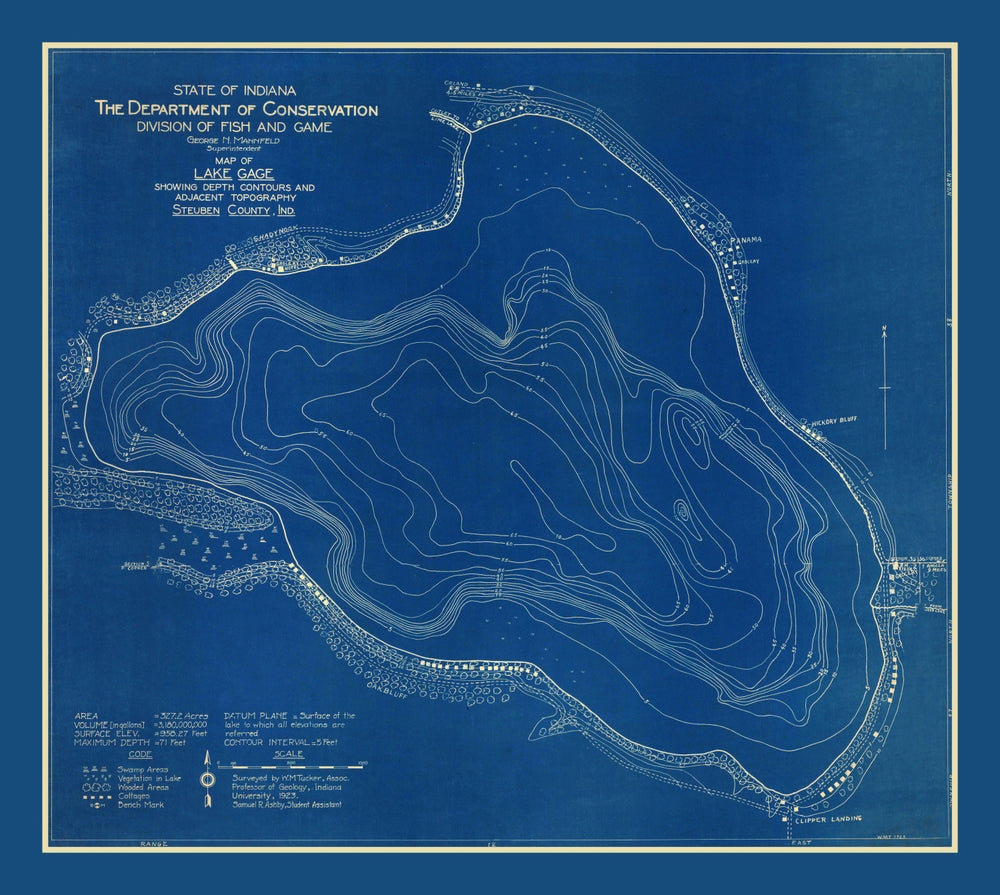 Vintage Gage Lake, IN Map 1923 print style example