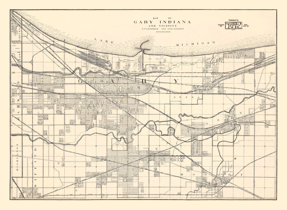 Vintage Map of Gary, Indiana 1928 print style example