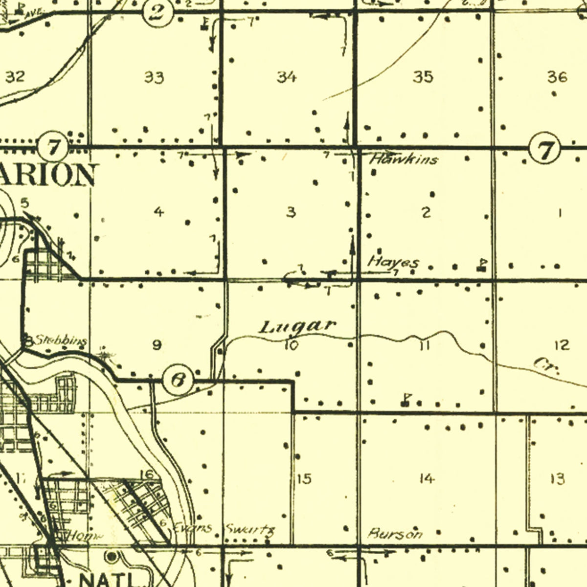 Restored historic details from the 1911 county map of Grant County, Indiana