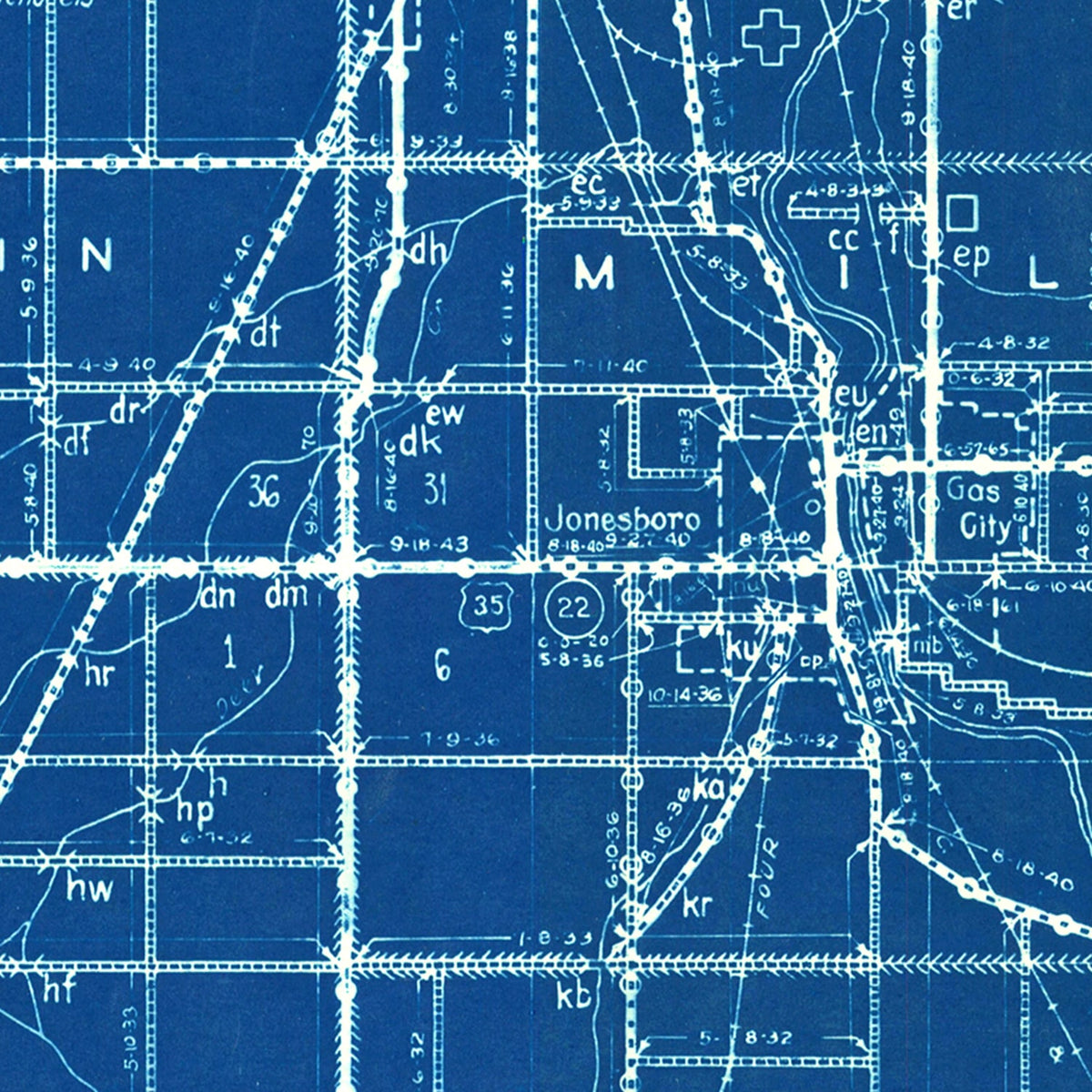 Restored historic details from the 1936 county map of Grant County, Indiana