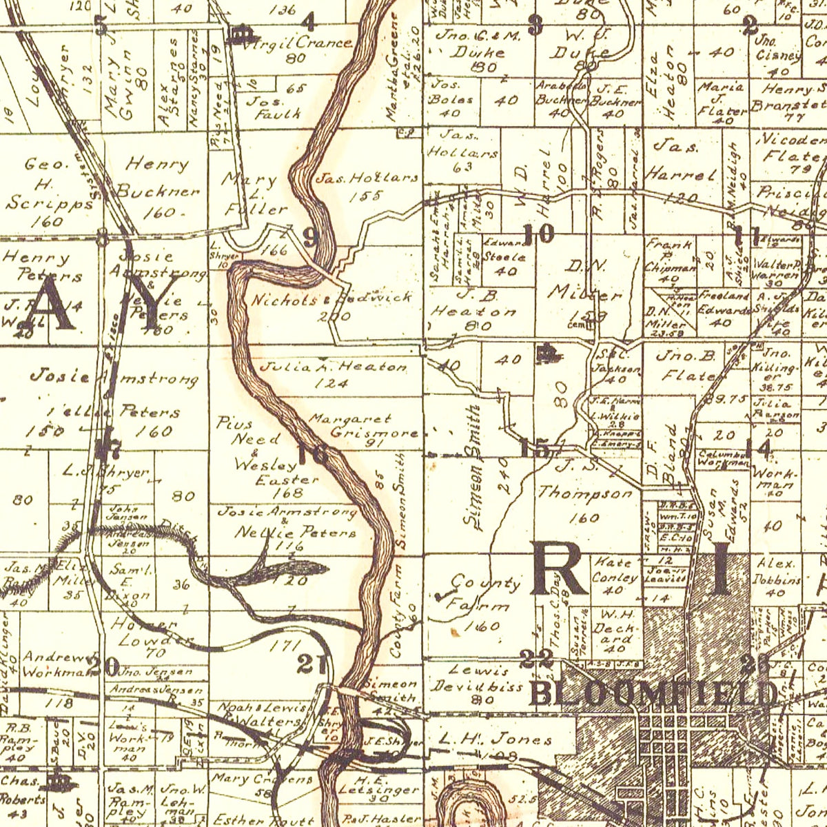 Restored historic details from the 1906 county map of Greene County, Indiana