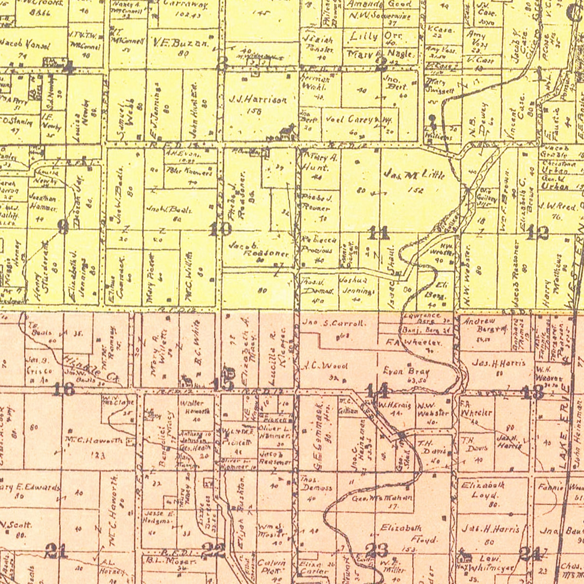 Restored historic details from the 1906 county map of Hamilton County, Indiana