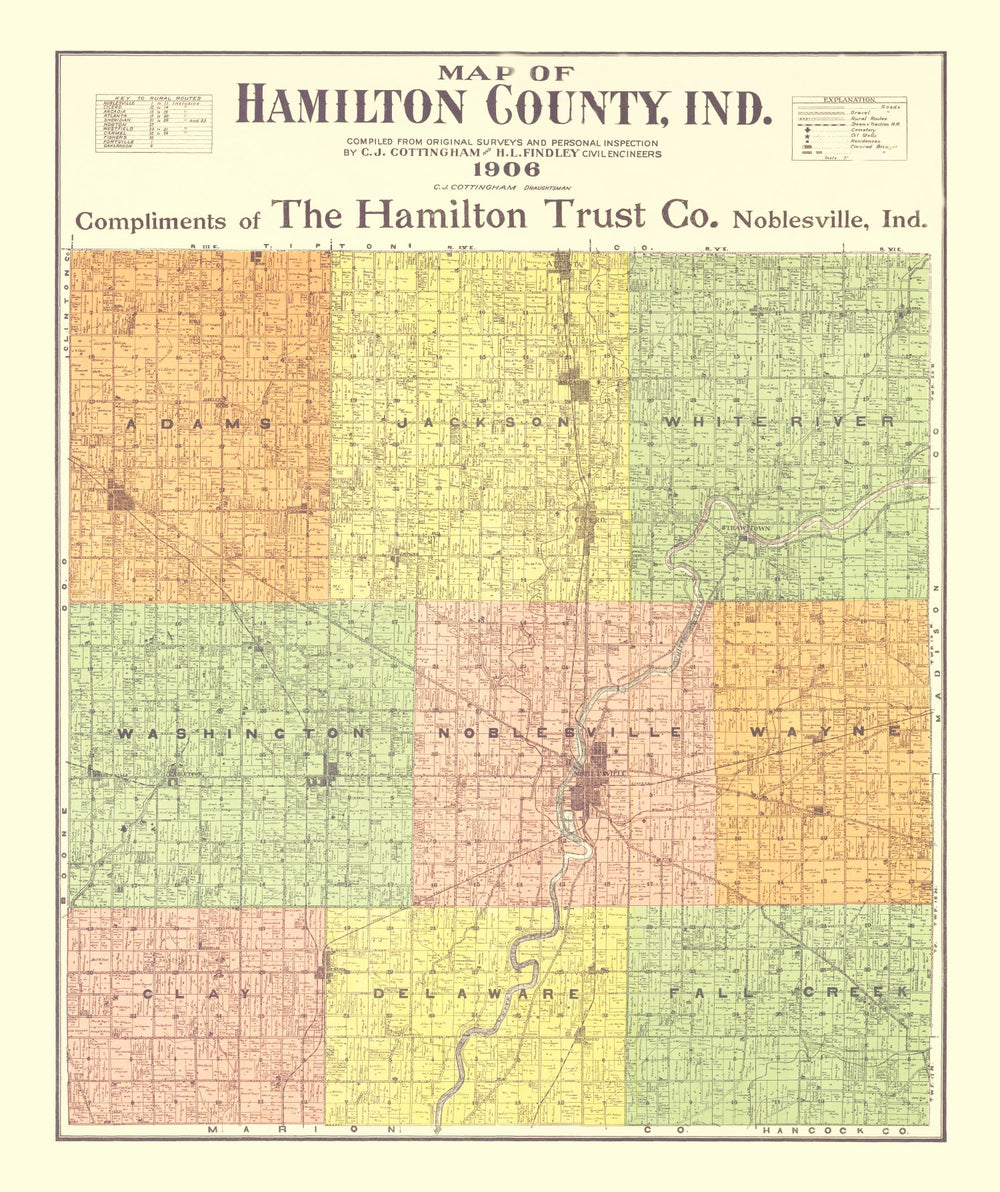 Vintage Map of Hamilton County, Indiana 1906 print style example