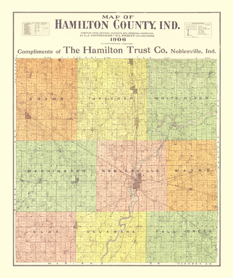 Size comparison using Vintage Map of Hamilton County, Indiana 1906