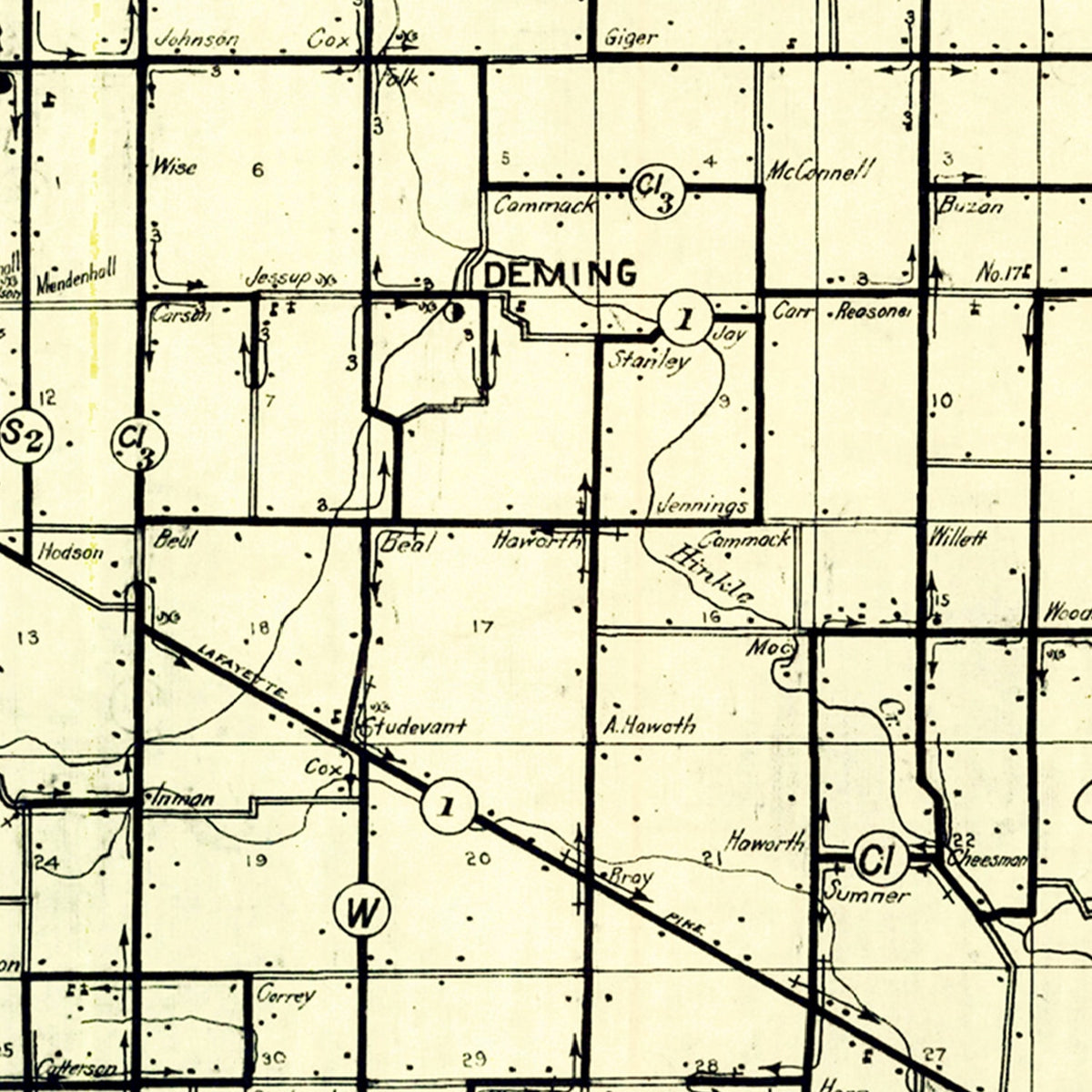 Restored historic details from the 1909 county map of Hamilton County, Indiana