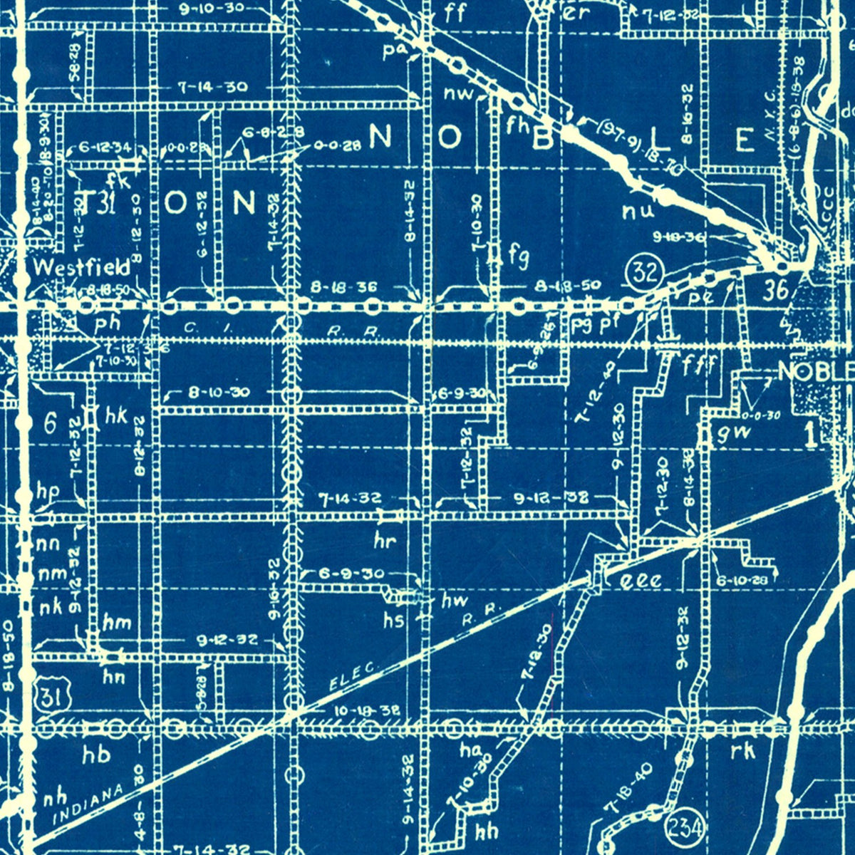 Restored historic details from the 1936 county map of Hamilton County, Indiana