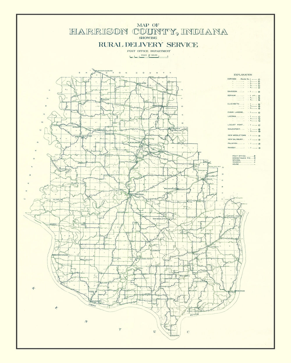 Vintage Map of Harrison County, Indiana 1909 print style example