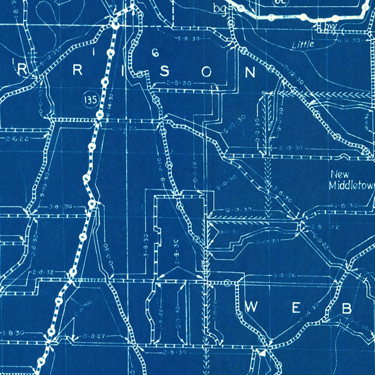 Restored historic details from the 1936 county map of Harrison County, Indiana