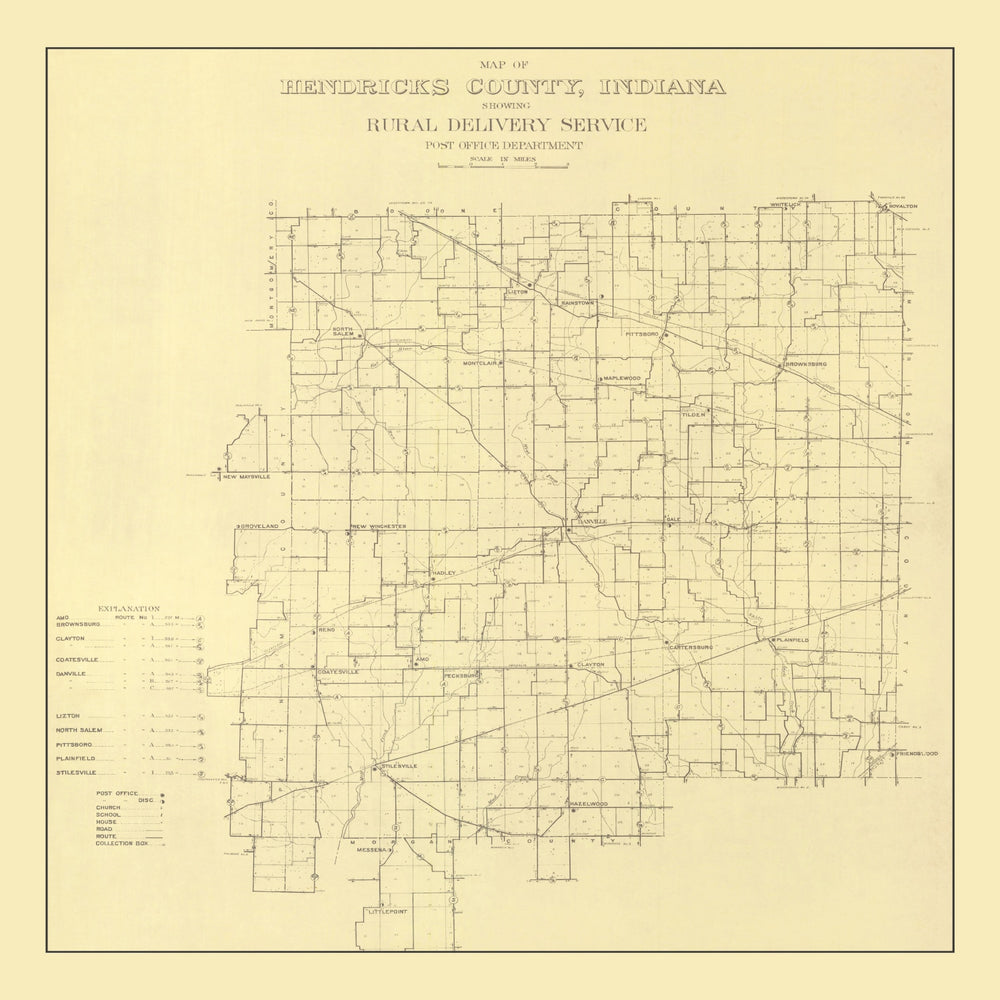 Vintage Map of Hendricks County, Indiana 1911 print style example