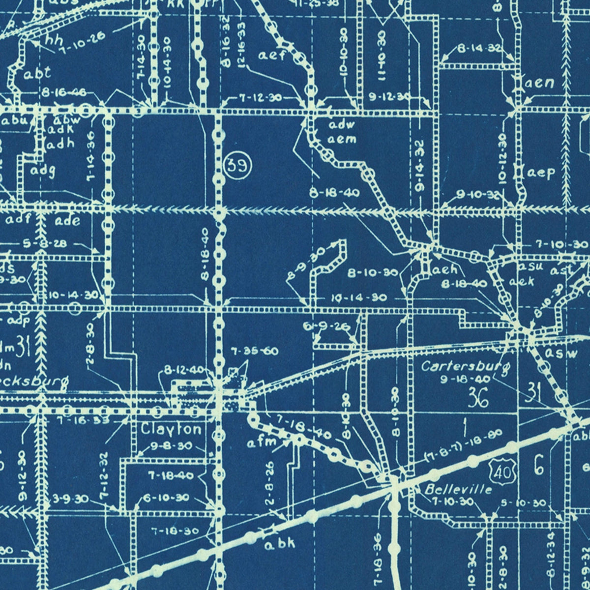 Restored historic details from the 1936 county map of Hendricks County, Indiana