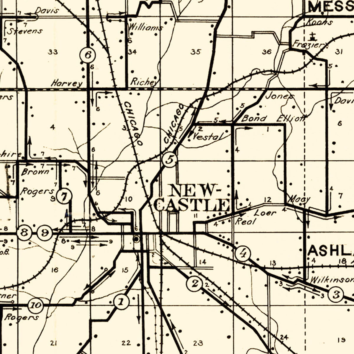 Restored historic details from the 1911 county map of Henry County, Indiana