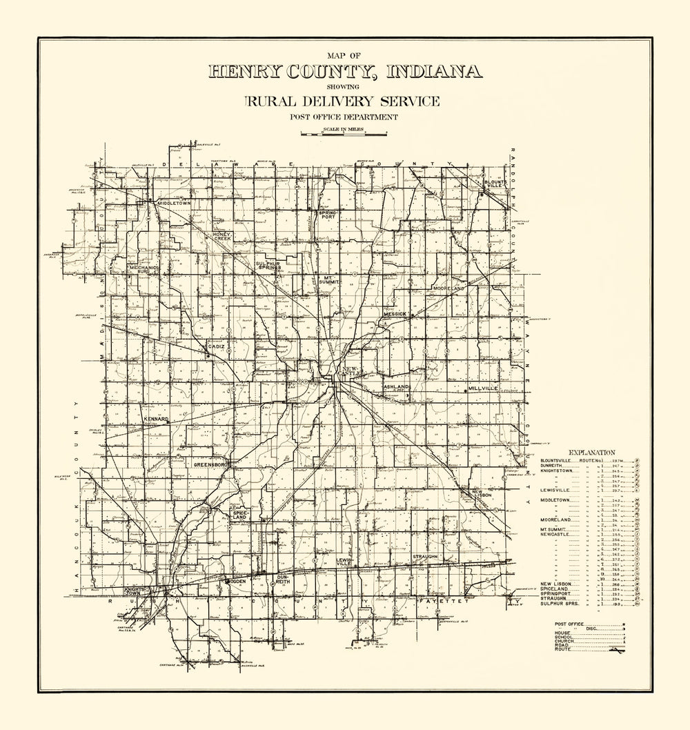 Vintage Map of Henry County, Indiana 1911 print style example