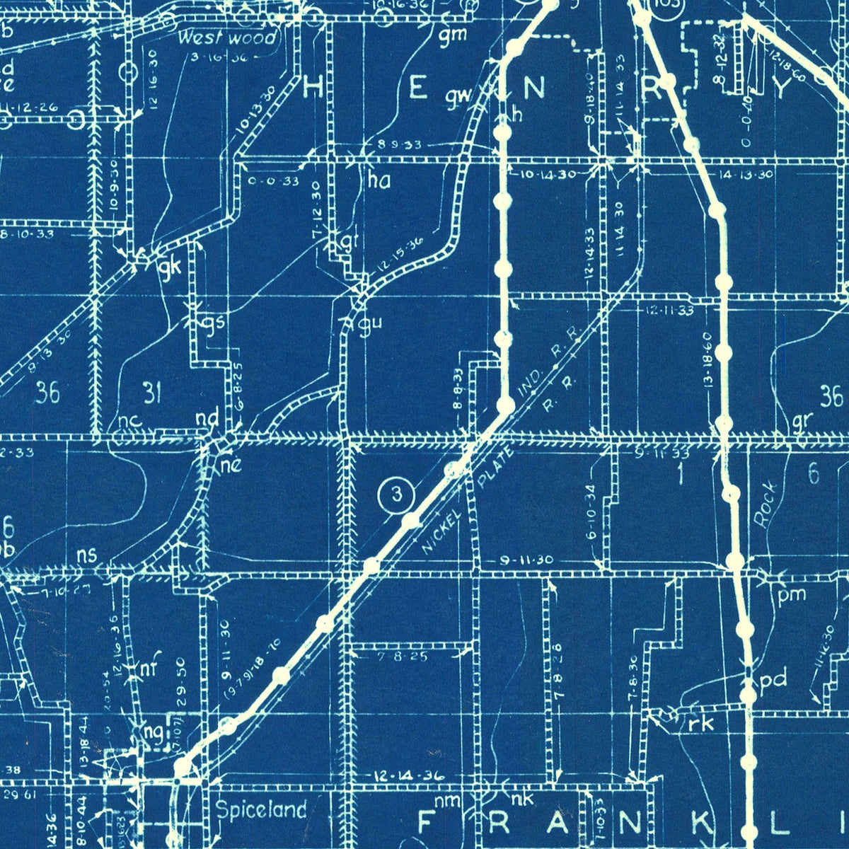Restored historic details from the 1936 county map of Henry County, Indiana