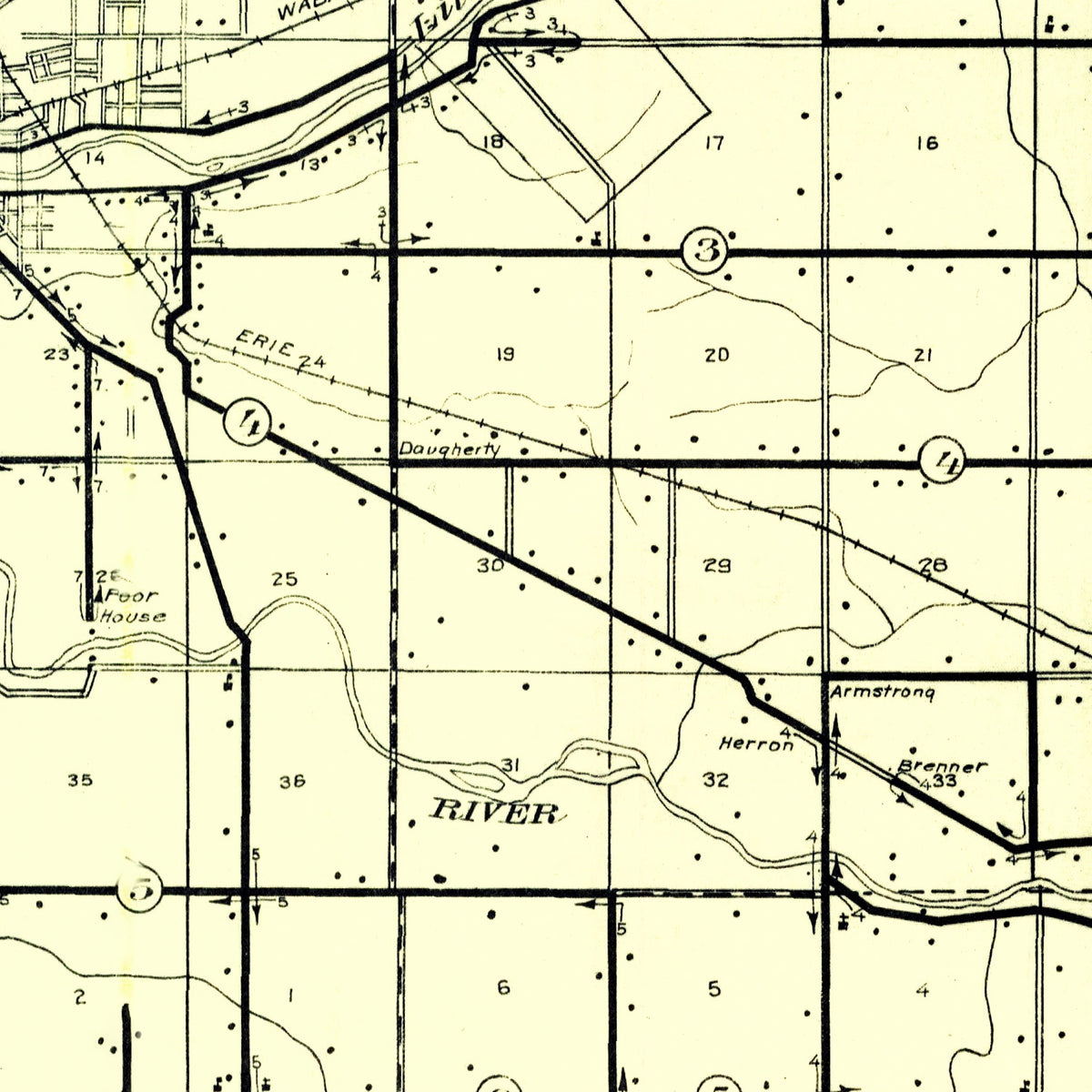 Restored historic details from the 1910 county map of Huntington County, Indiana