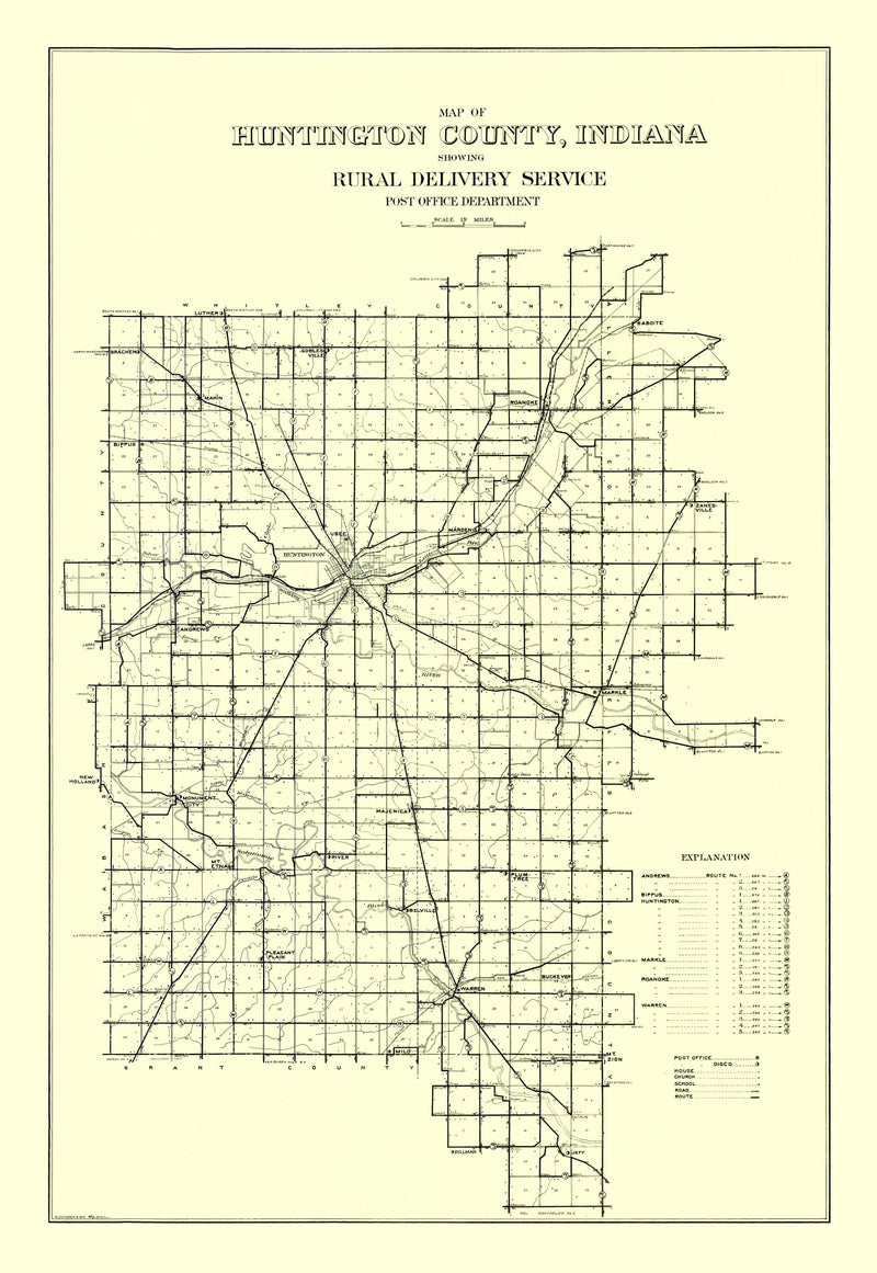 Size comparison using Vintage Map of Huntington County, Indiana 1910