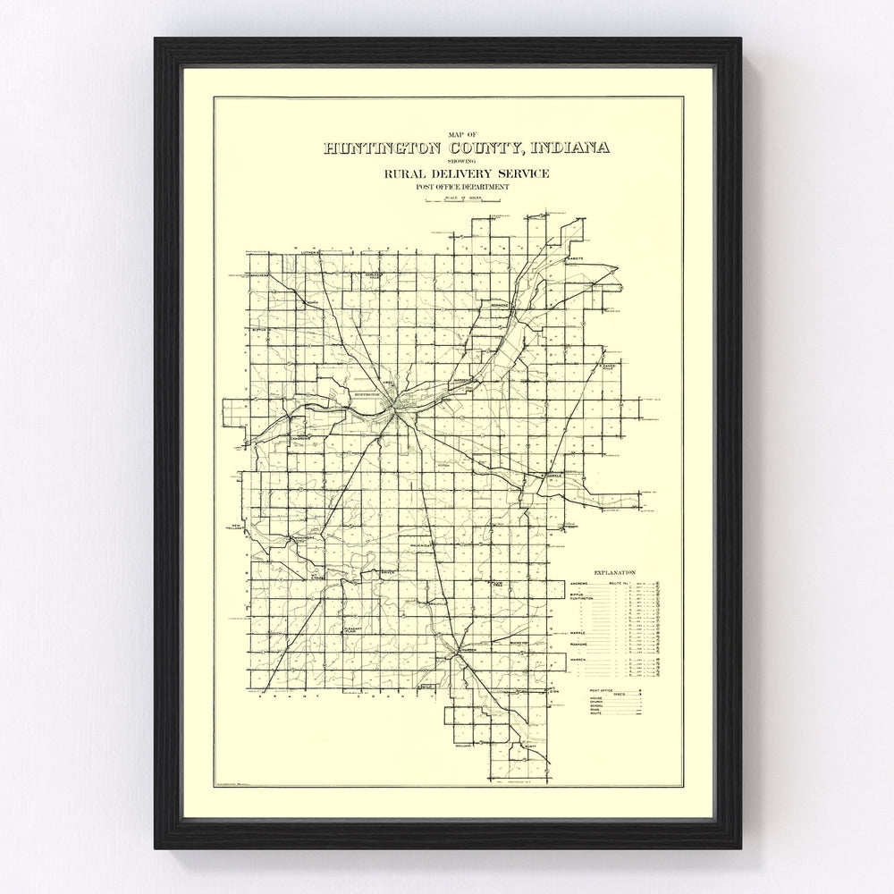 Huntington County Vintage Map 1910