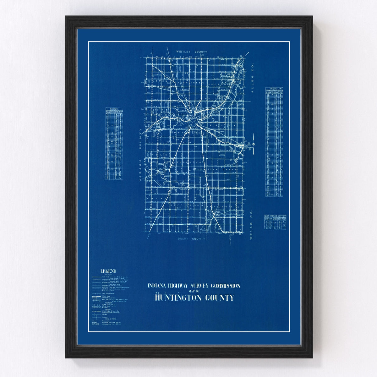 Huntington County Vintage Map 1936