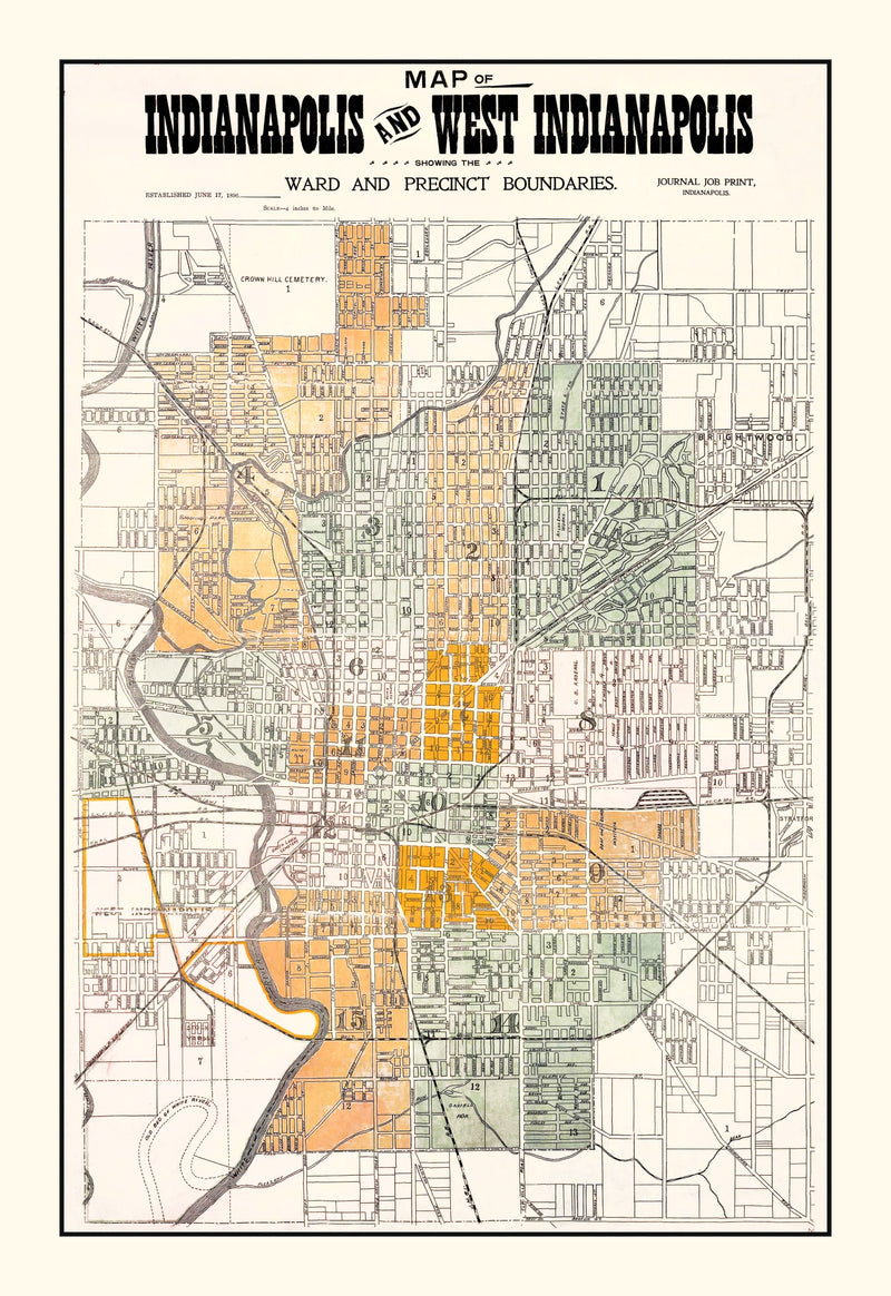 Size comparison using Vintage Map of Indianapolis, Indiana 1896