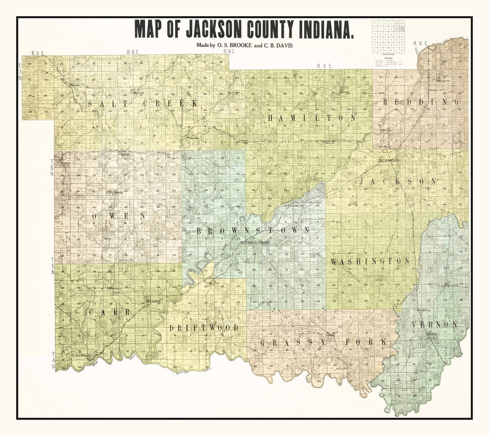 Vintage Map of Jackson County, Indiana 1917 print style example