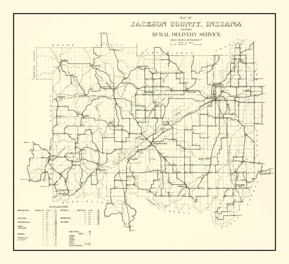 Vintage Map of Jackson County, Indiana 1910 print style example