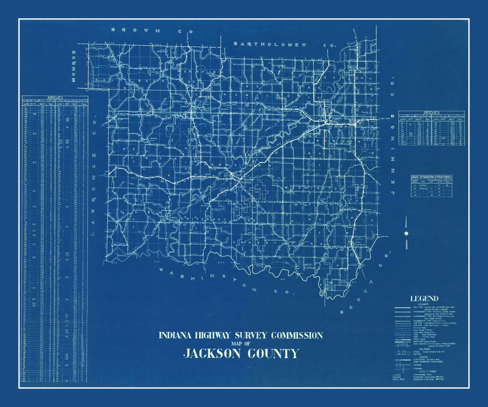 Vintage Map of Jackson County, Indiana 1936 print style example