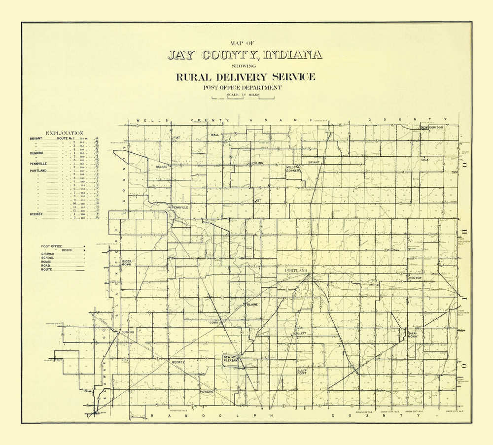 Vintage Map of Jay County, Indiana 1910 print style example