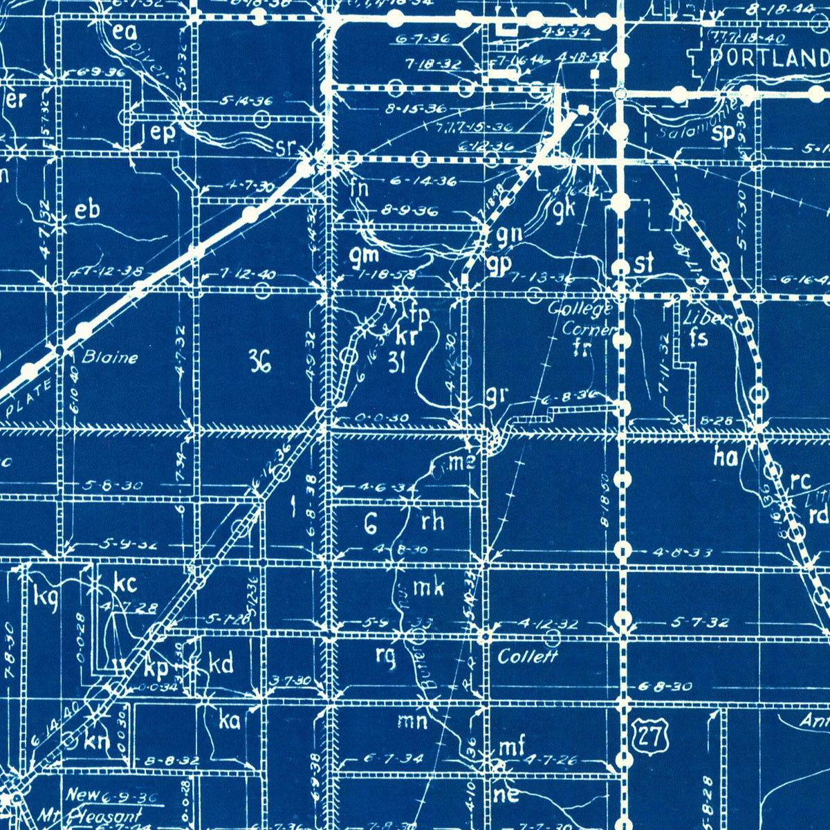 Restored historic details from the 1936 county map of Jay County, Indiana