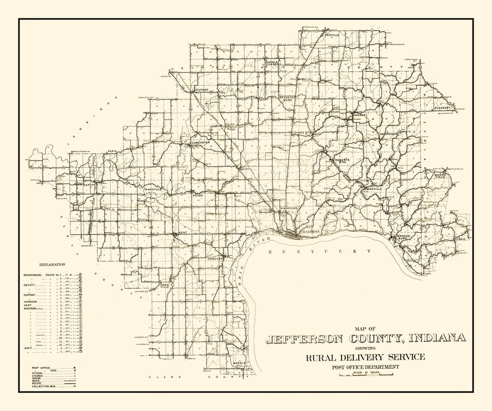Vintage Map of Jefferson County, Indiana 1911 print style example