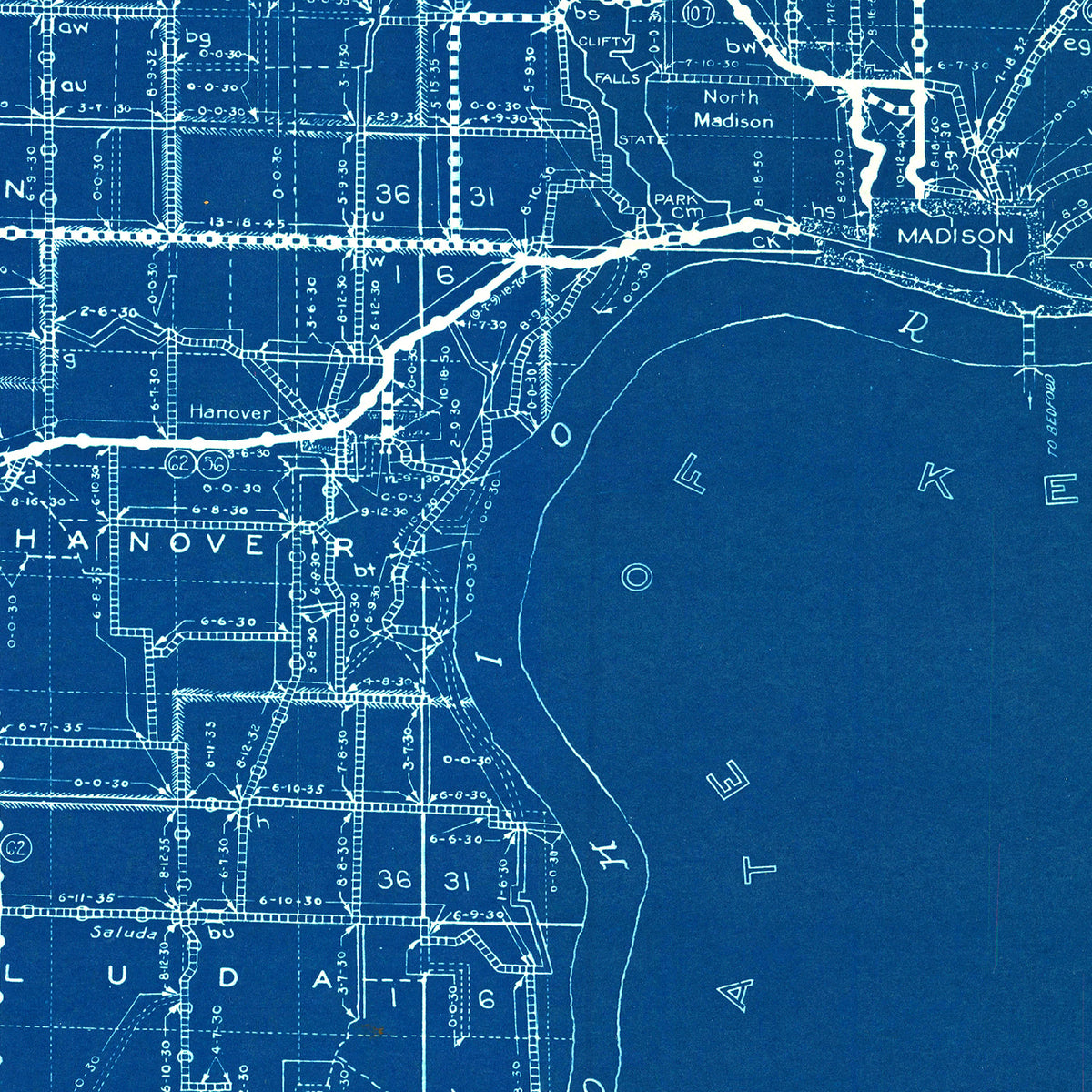 Restored historic details from the 1936 county map of Jefferson County, Indiana