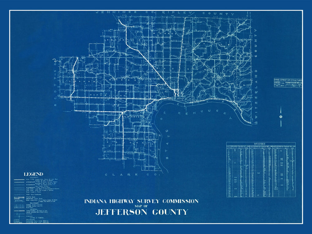 Vintage Map of Jefferson County, Indiana 1936 print style example