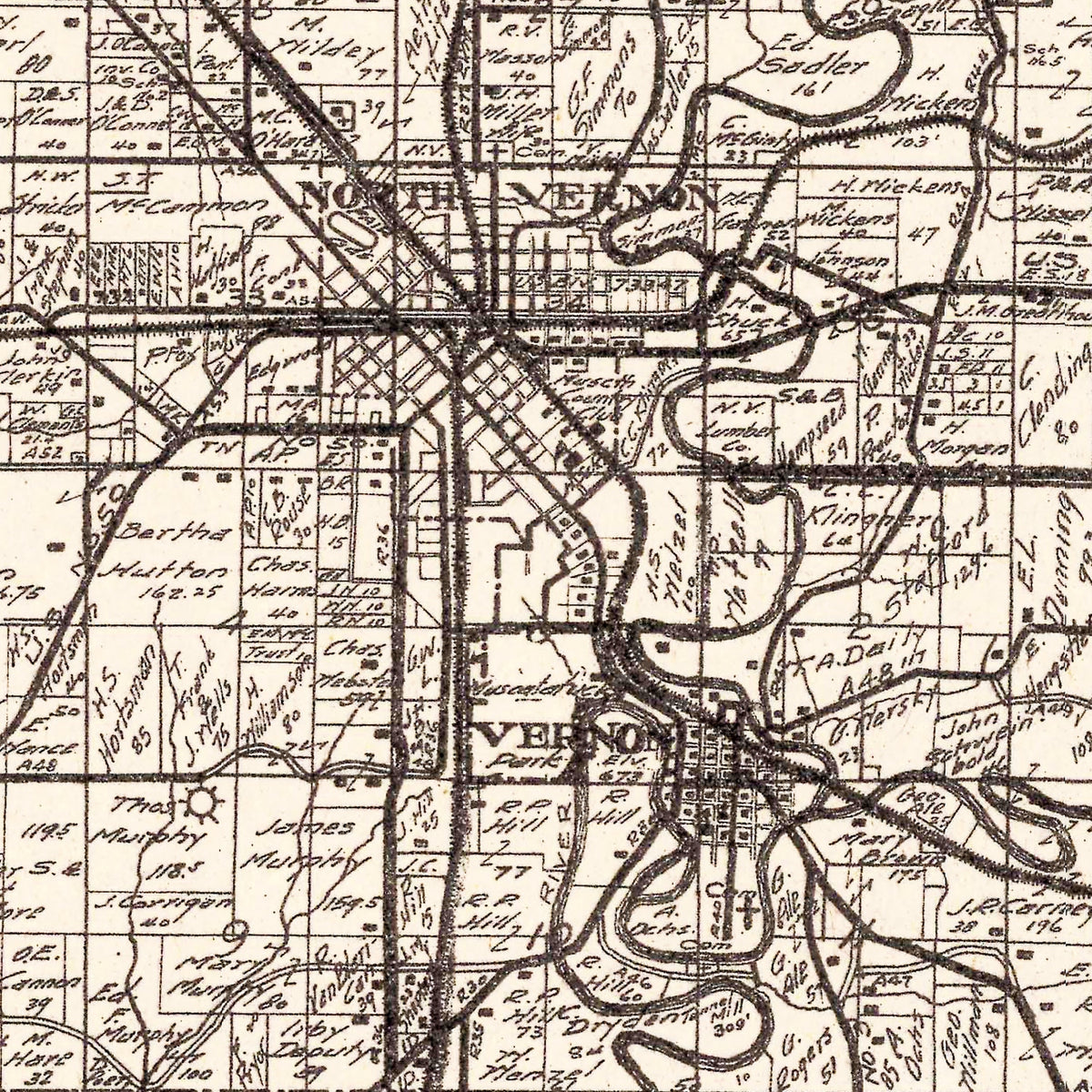 Restored historic details from the 1935 county map of Jennings County, Indiana