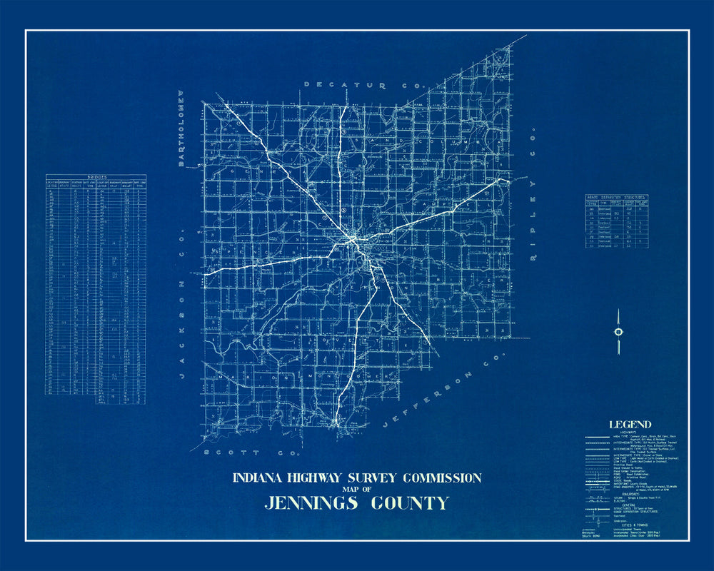 Vintage Map of Jennings County, Indiana 1936 print style example