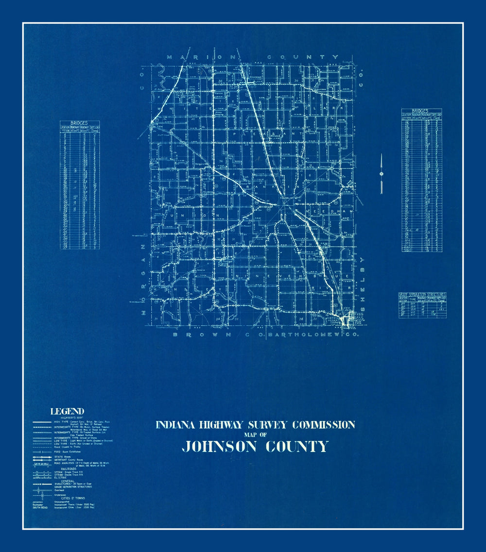 Vintage Map of Johnson County, Indiana 1936 print style example