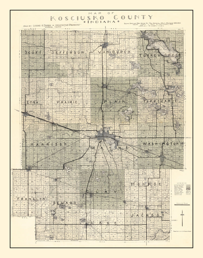 Size comparison using Vintage Map of Kosciusko County, Indiana 1933