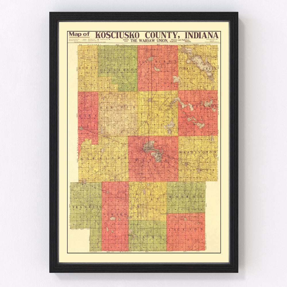 Kosciusko County Vintage Map 1916