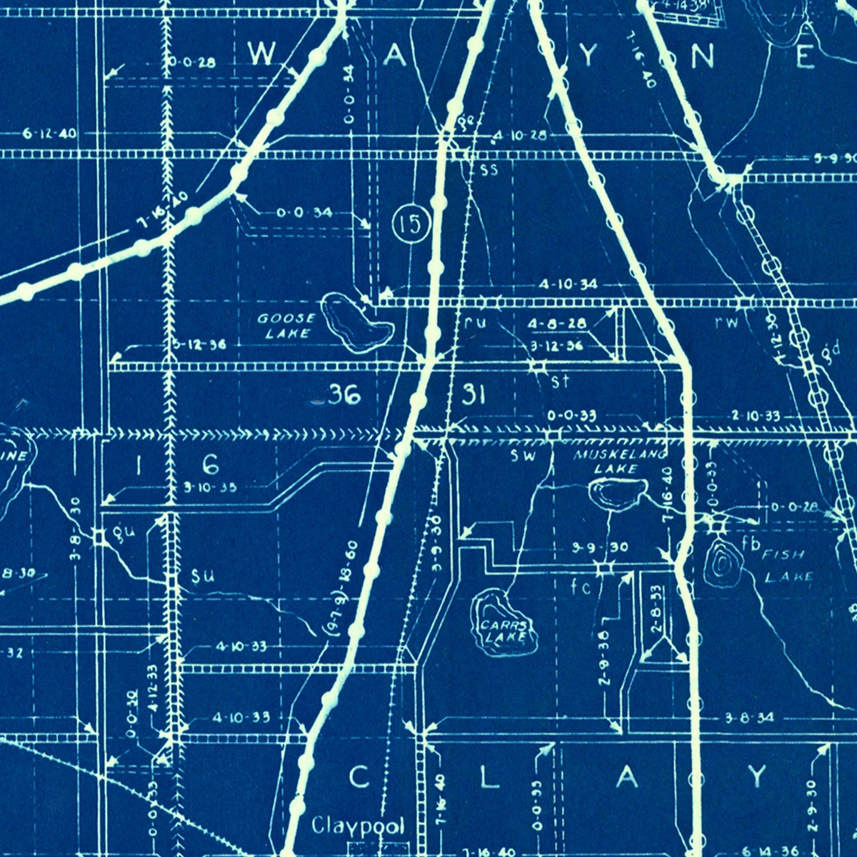 Restored historic details from the 1936 county map of Kosciusko County, Indiana