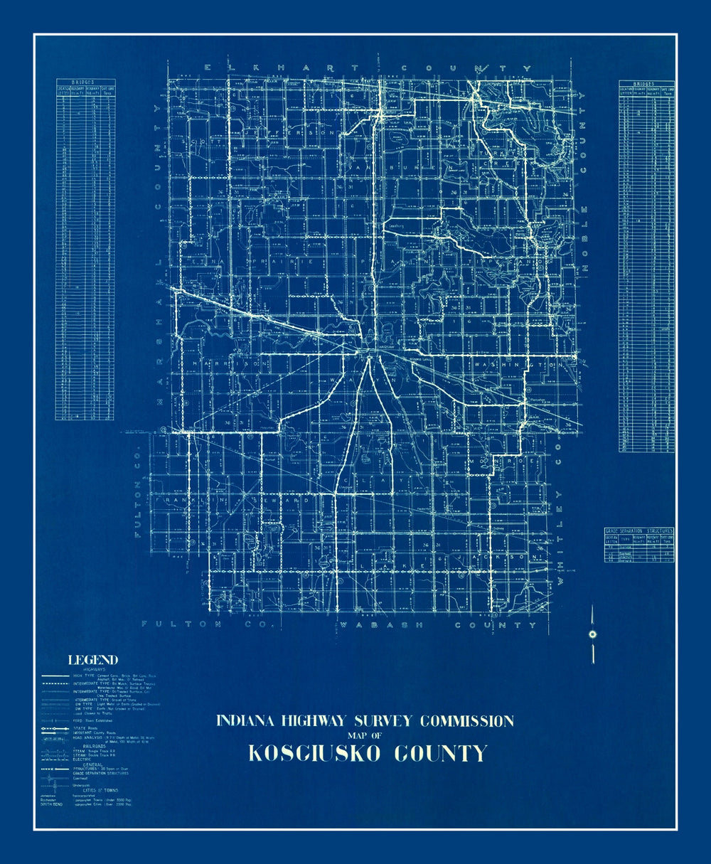 Vintage Map of Kosciusko County, Indiana 1936 print style example