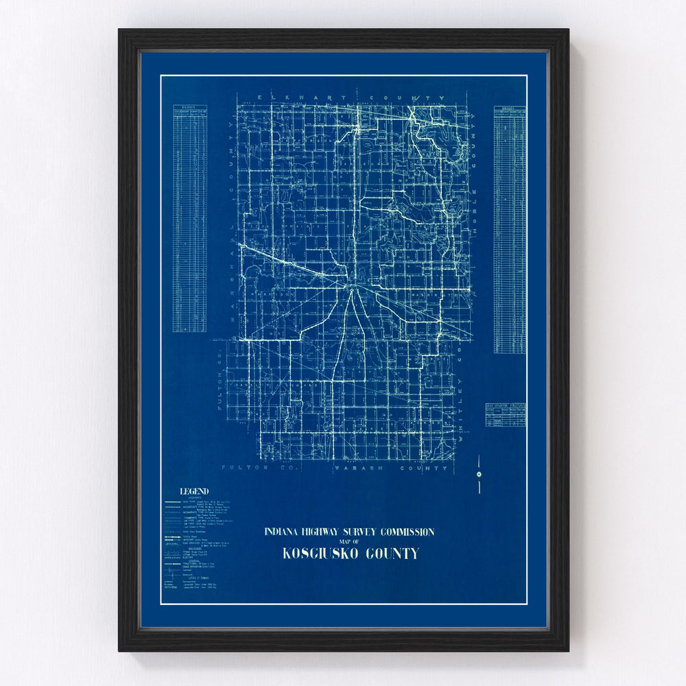 Kosciusko County Vintage Map 1936