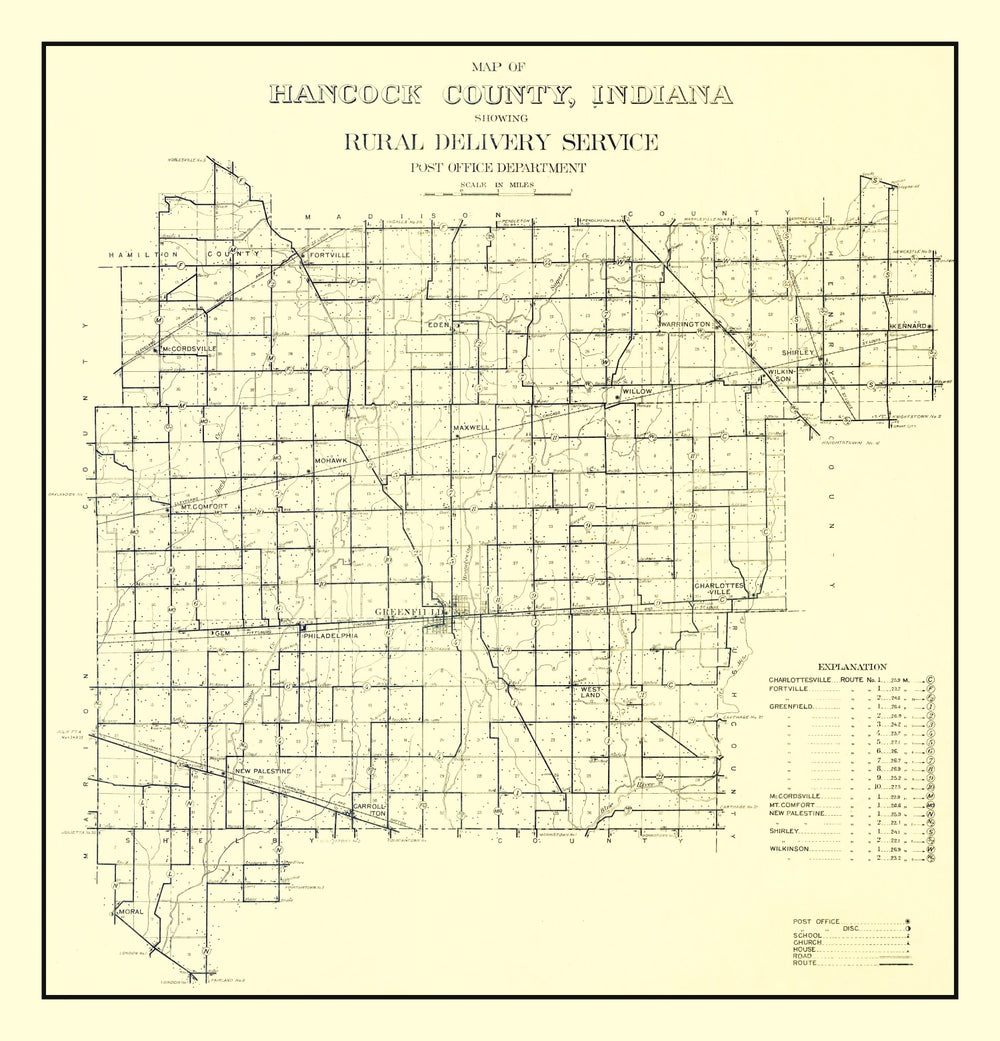 Vintage Map of Hancock County, Indiana 1911 print style example