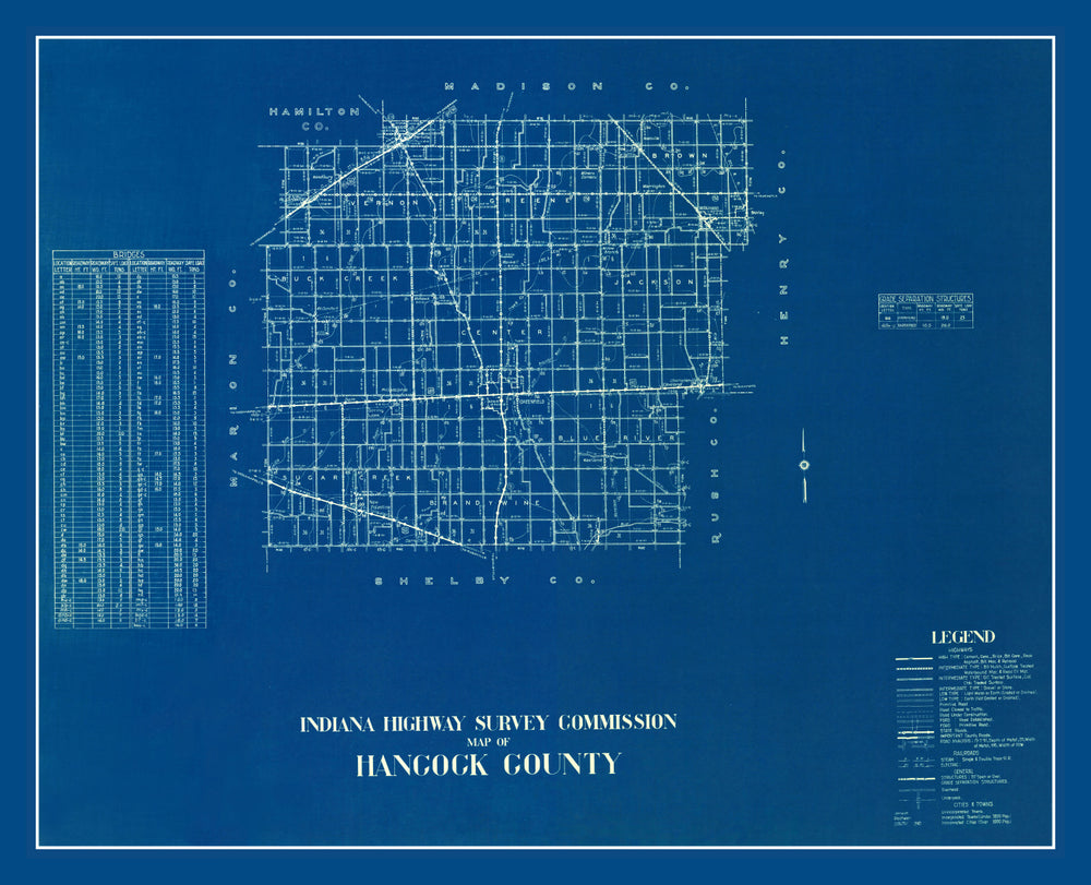 Vintage Map of Hancock County, Indiana 1936 print style example