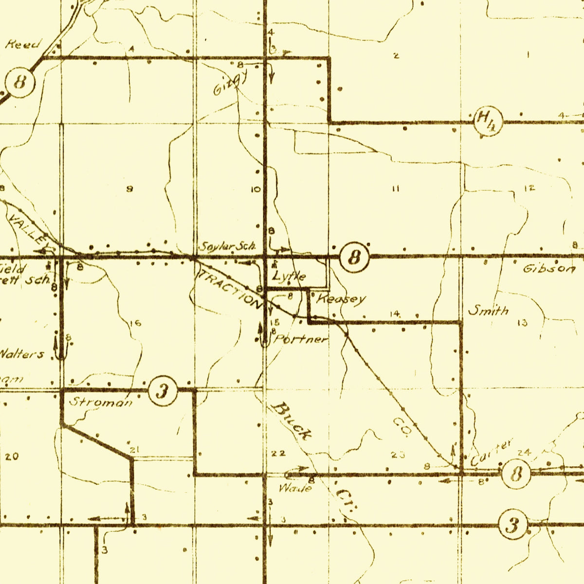 Restored historic details from the 1909 county map of LaGrange County, Indiana