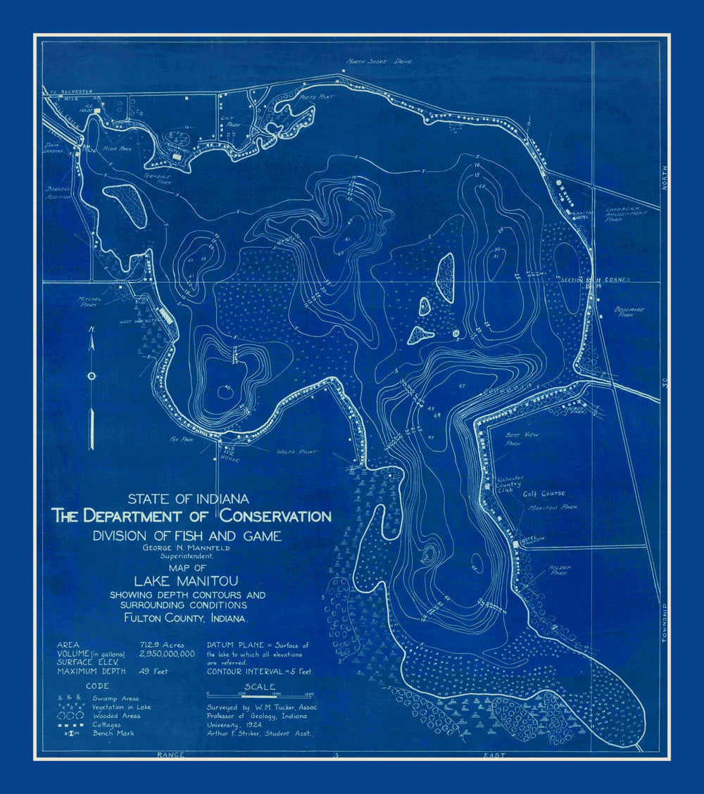 Vintage Lake Manitou, IN Map 1924 print style example