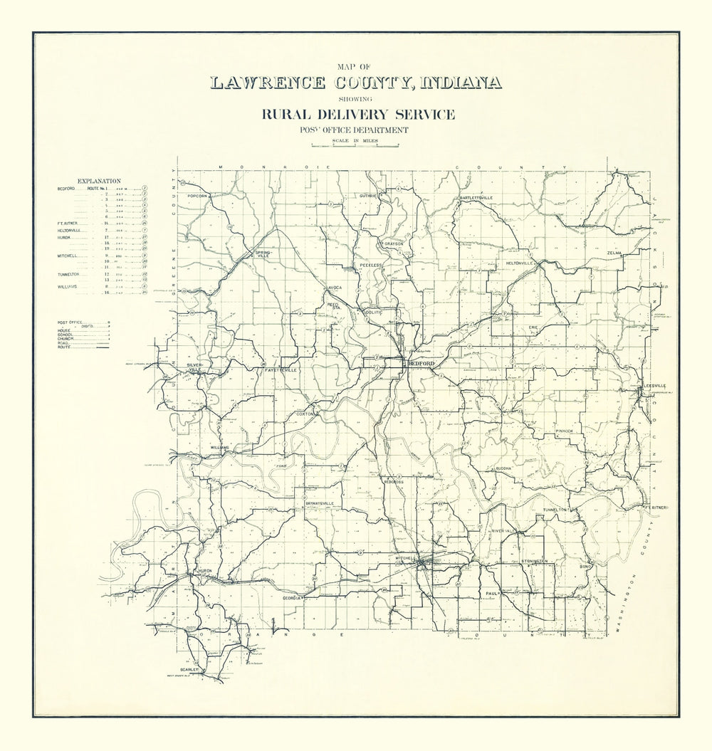 Vintage Map of Lawrence County, Indiana 1909 print style example