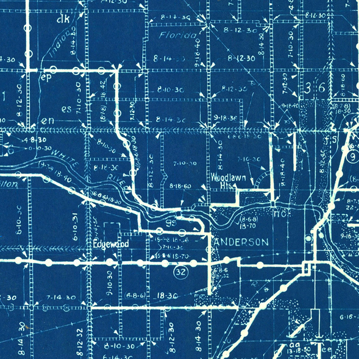 Restored historic details from the 1936 county map of Madison County, Indiana