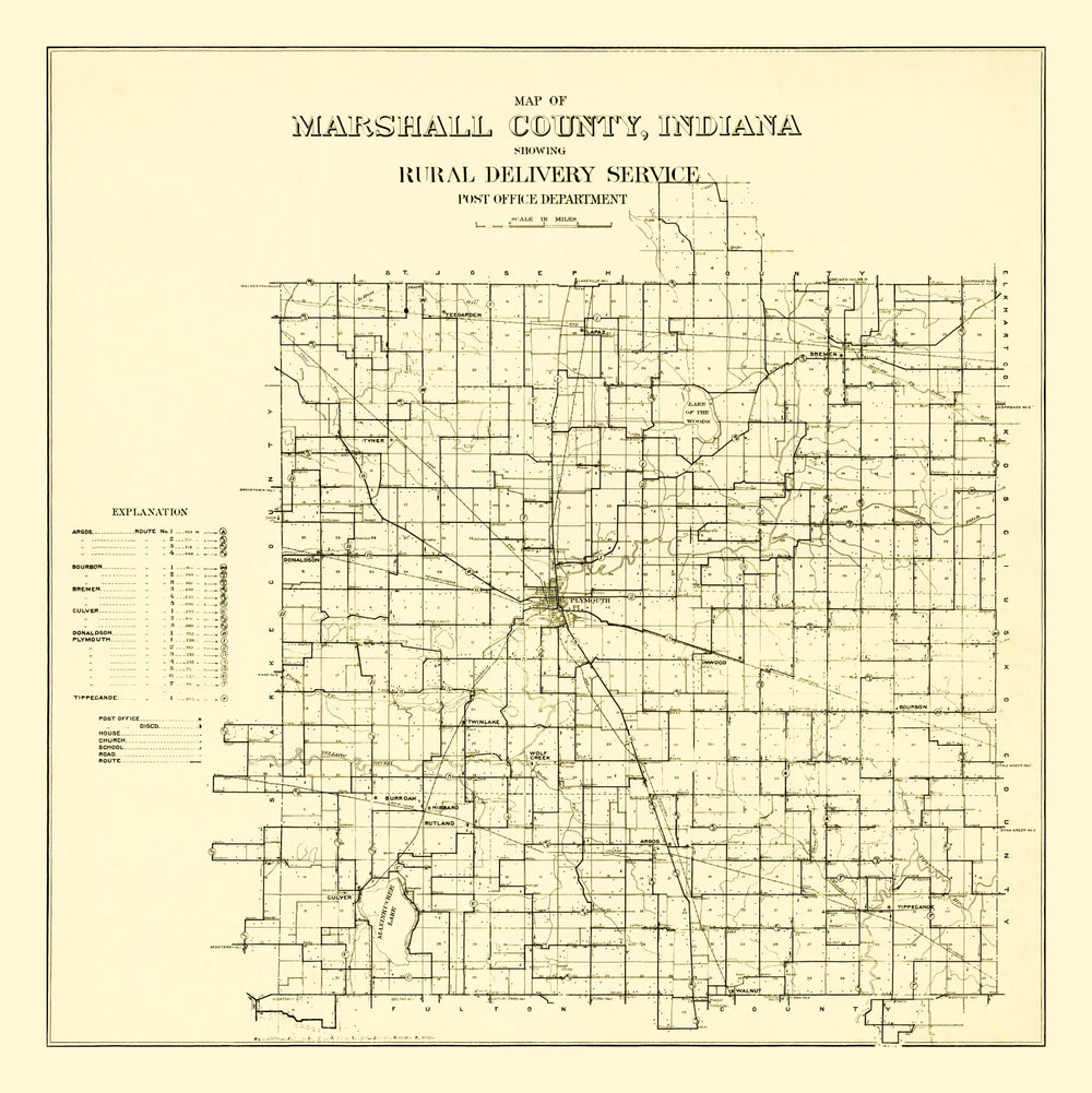 Vintage Map of Marshall County, Indiana 1910 print style example