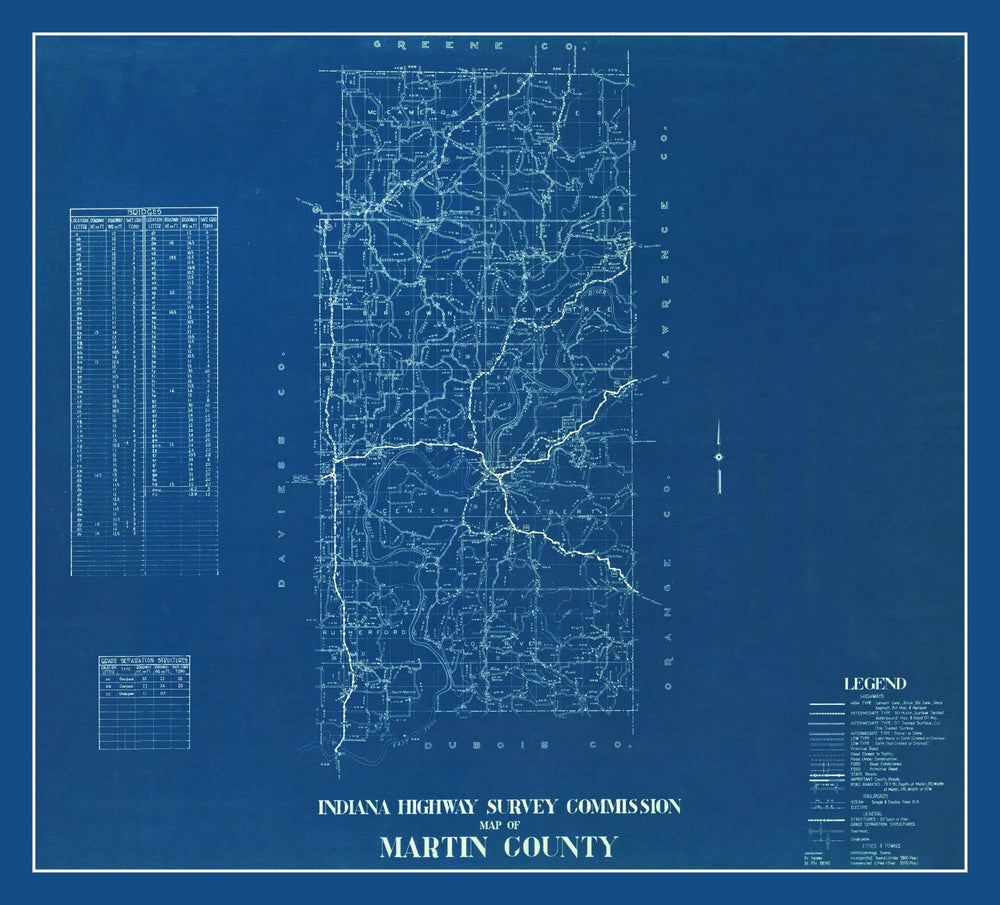Vintage Map of Martin County, Indiana 1936 print style example