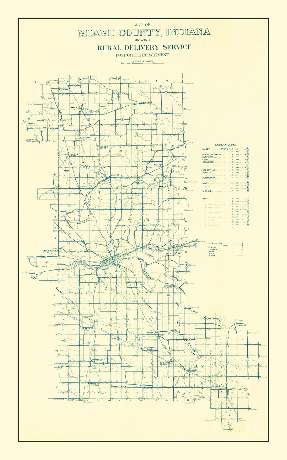 Vintage Map of Miami County, Indiana 1911 print style example