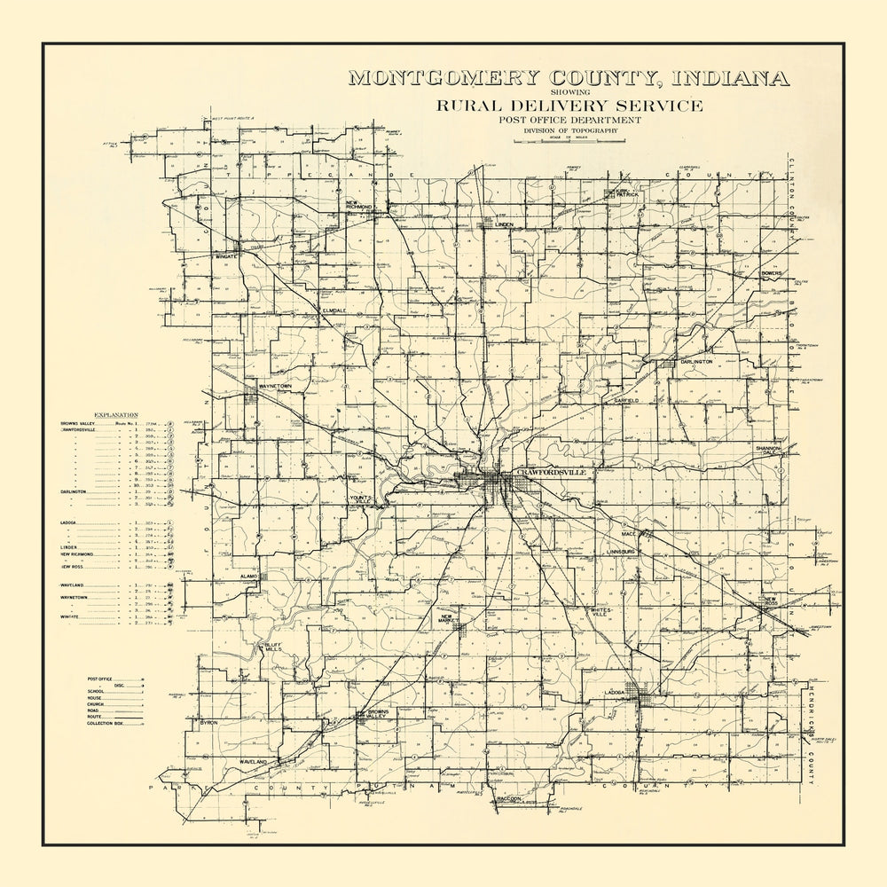 Vintage Map of Montgomery County, Indiana 1912 print style example