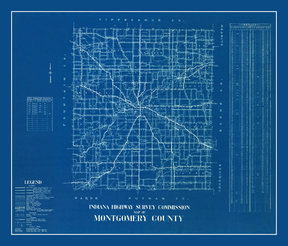 Vintage Map of Montgomery County, Indiana 1936 print style example